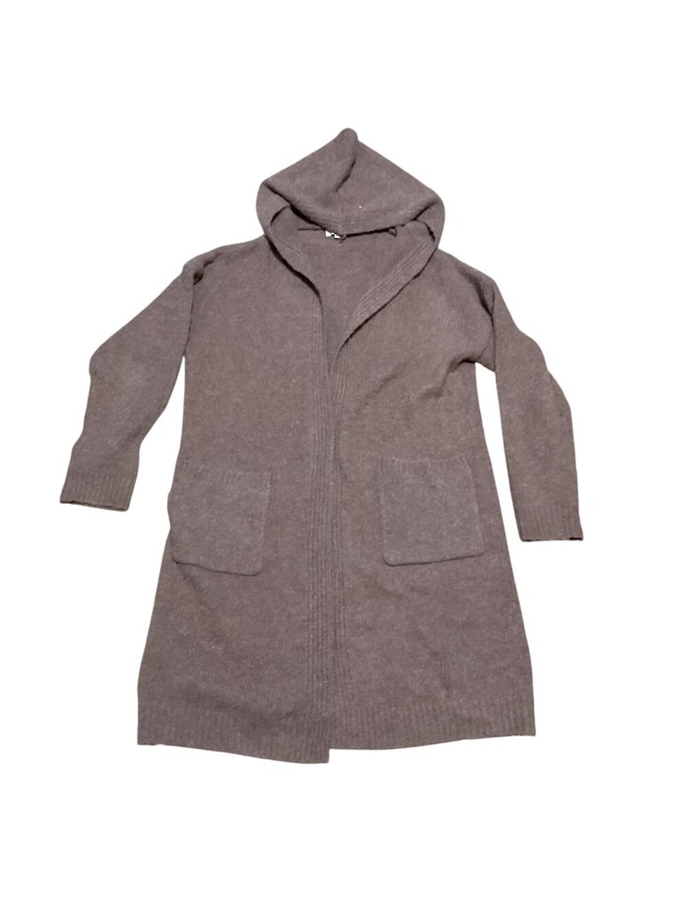 Entro Open Front Hooded Cardigan Sz L Brown Rabbit Hair Blend Very Soft Womens